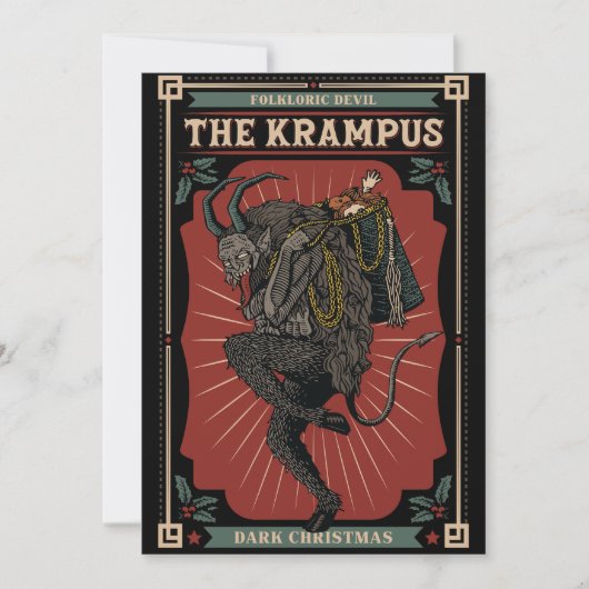暗いクリスマスの民俗的な悪魔クランプスのおもちゃのバッグ シーズンカード (正面)