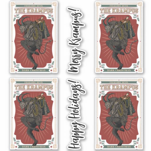 暗いクリスマスの民俗的な悪魔クランプスのおもちゃのバッグ シール (正面)