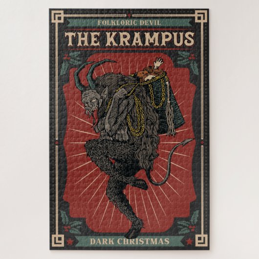 暗いクリスマスの民俗的な悪魔クランプスのおもちゃのバッグ ジグソーパズル (縦)