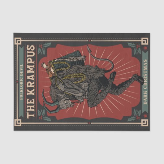暗いクリスマスの民俗的な悪魔クランプスのおもちゃのバッグ 薄葉紙 (正面)