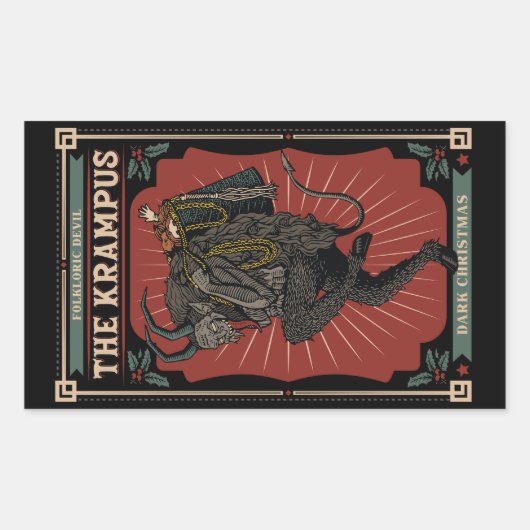 暗いクリスマスの民俗的な悪魔クランプスのおもちゃのバッグ 長方形シール (正面)