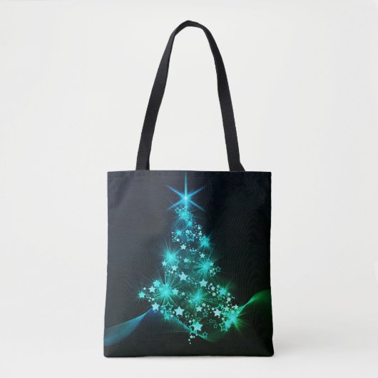 暗いクリスマスツリーに輝く星の緑 トートバッグ (正面)