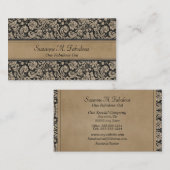 暗いクリームおよび黒のエレガントでスタイリッシュなダマスク織 名刺 (正面/裏面)