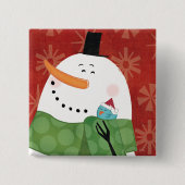 暗いココアが付いている青いクリスマスのマグ 缶バッジ (正面)