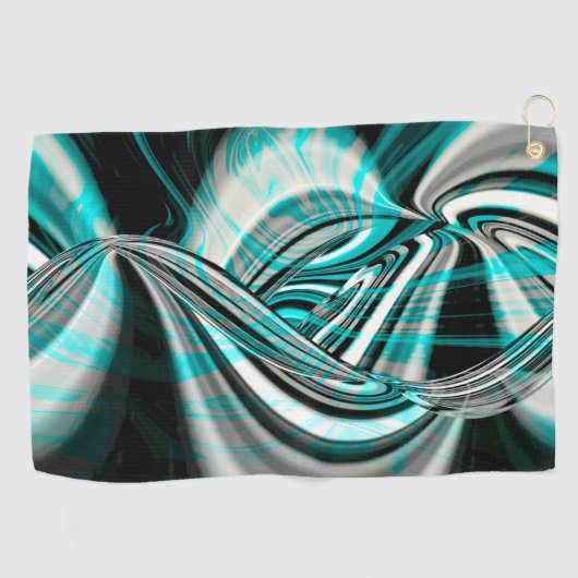 暗いシアンの緑の煙の下で銀の波がカーブ ゴルフタオル (横)