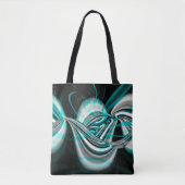 暗いシアンの緑の煙の下で銀の波がカーブ トートバッグ (正面)