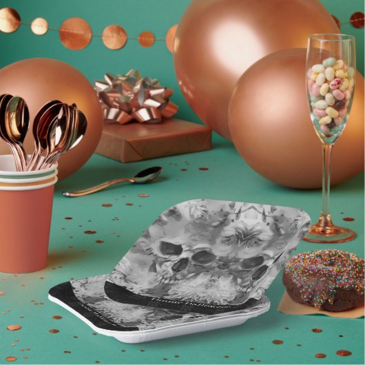 暗いスカルハローウィンパーティ ペーパープレート (複数)