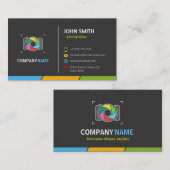 暗いスタイリッシュカメカラフルラシンボル 名刺 (正面/裏面)