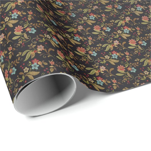 暗いスラブのスタイルの花柄 ラッピングペーパー (ロールコーナー)
