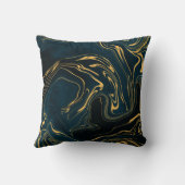暗いターコイズのティール(緑がかった色)の金ゴールドの黒の豊富な抽象美術 クッション (裏面)