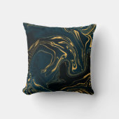 暗いターコイズのティール(緑がかった色)の金ゴールドの黒の豊富な抽象美術 クッション (正面)