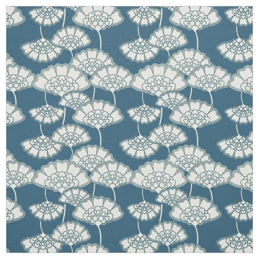 暗いターコイズの花の日本のなパターン ファブリック (見本)