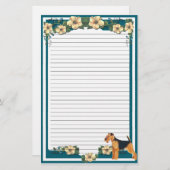 暗いターコイズの花柄は文房具を並べました 便箋 (正面/裏面)