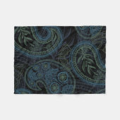 暗いターコイズの、青および緑のペイズリー フリースブランケット (正面(横))