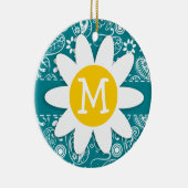 暗いターコイズペイズリー;デイジー セラミックオーナメント (右)