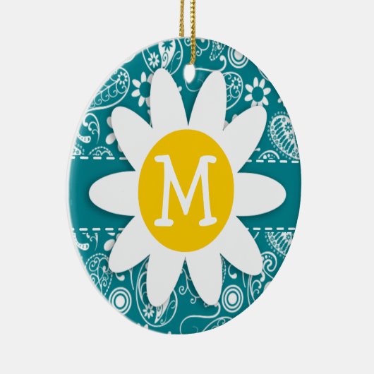 暗いターコイズペイズリー;デイジー セラミックオーナメント (右)
