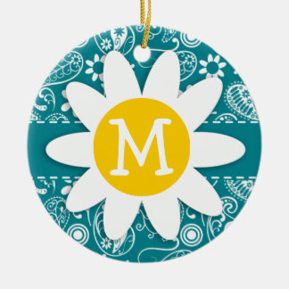暗いターコイズペイズリー;デイジー セラミックオーナメント