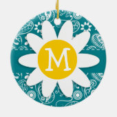 暗いターコイズペイズリー;デイジー セラミックオーナメント (裏面)