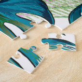 暗いターコイズモンステラ、繊細な桃と黄色 ジグソーパズル (側面)