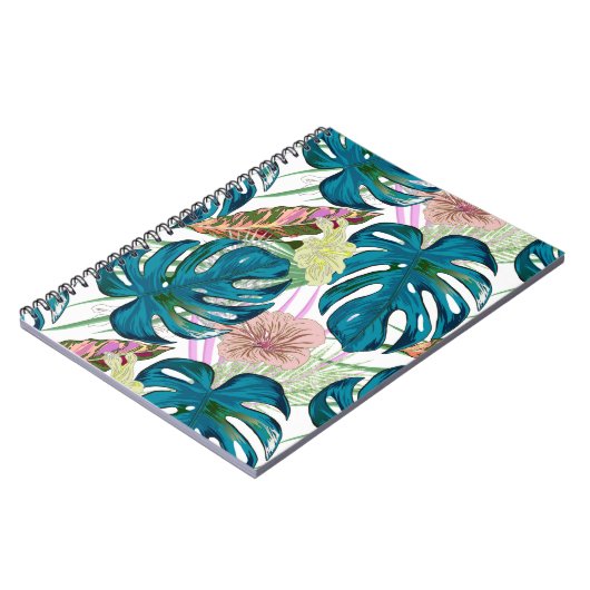 暗いターコイズモンステラ、繊細な桃と黄色 ノートブック (左側)