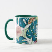 暗いターコイズモンステラ、繊細な桃と黄色 マグカップ (左)