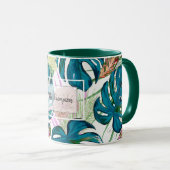 暗いターコイズモンステラ、繊細な桃と黄色 マグカップ (正面右)