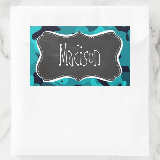 暗いターコイズ迷彩柄;黒板の外観 長方形シール (バッグ)