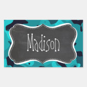 暗いターコイズ迷彩柄;黒板の外観 長方形シール (正面)