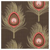 暗いチョコレート色でベージュ孔雀の羽 ファブリック (クローズアップ)