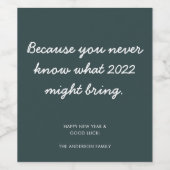 暗いティール(緑がかった色)おもしろい2022が何をもたらすか分からない ワインラベル (シングルラベル)