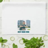 暗いティール（緑がかった色）すべて最高のキャップママEver Photo キッチンタオル (折り畳み)