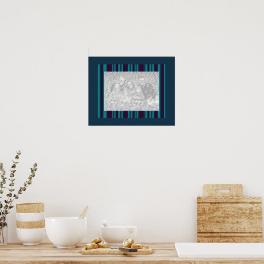 暗いティール（緑がかった色）と紫ストライプのフォトフレーム ポスター (キッチン)