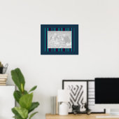 暗いティール(緑がかった色)と紫ストライプのフォトフレーム ポスター (ホームオフィス)