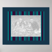 暗いティール(緑がかった色)と紫ストライプのフォトフレーム ポスター (正面)