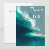 暗いティール（緑がかった色）と緑の抽象芸術サンキューカード 招待状 (正面/裏面)