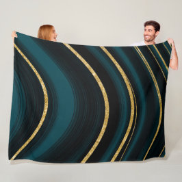 暗いティール（緑がかった色）と金ゴールド毛布 フリースブランケット