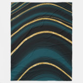 暗いティール（緑がかった色）と金ゴールド毛布 フリースブランケット (正面)