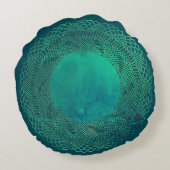 暗いティール（緑がかった色）のかぎ針編みのレースのDoilyの枕 ラウンドクッション (裏面)
