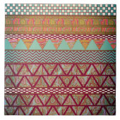 暗いティール(緑がかった色)のこはく色のBoho種族のストライプなパターン タイル (正面)