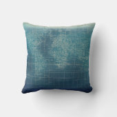 暗いティール(緑がかった色)のグランジな世界地図 クッション (裏面)