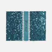 暗いティール(緑がかった色)の青くフェイクなグリッターおよびダイヤモンド フリースブランケット (正面(横))