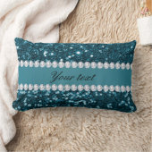 暗いティール(緑がかった色)の青くフェイクなグリッターおよびダイヤモンド ランバークッション (ブランケット)