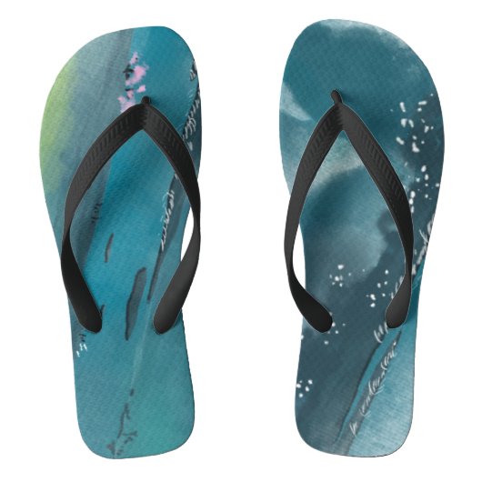 暗いティール（緑がかった色）アート抽象芸術水の色モダン ビーチサンダル (フットベッド)