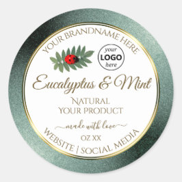 暗いティール（緑がかった色）グリッターホワイトプロダクトラベルラディバグロゴ ラウンドシール