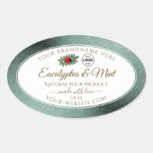暗いティール（緑がかった色）グリッターホワイトプロダクトラベルラディバグロゴ 楕円形シール (正面)