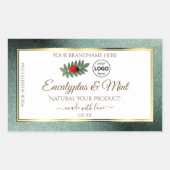 暗いティール（緑がかった色）グリッターホワイトプロダクトラベルラディバグロゴ 長方形シール (正面)