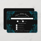 暗いティール（緑がかった色）バラ結婚式RSVP返信招待状 招待状 (正面/裏面)