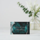 暗いティール(緑がかった色)&バラ金ゴールド水カラーマーブルゲート 名刺 (スタンド正面)