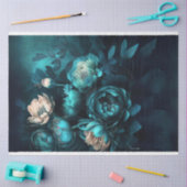 暗いティール（緑がかった色）ピンクの牡丹の分離 薄葉紙 (クラフト)