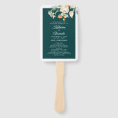 暗いティール（緑がかった色）フローラエレガントスクリプト結婚式 プログラム ハンドファン (正面)